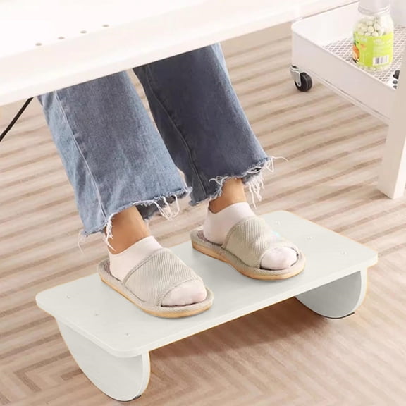 COM1950s Ergonomic Rocking Footrest Under Desk, Wooden Foot Stool for Office Workstation, Height-Adjustable Platform for Posture Support and Home Comfort