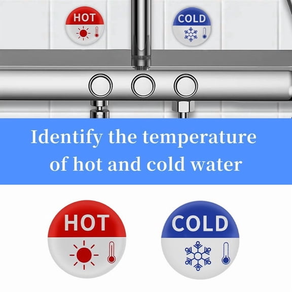 COM1950s Faucet Sink Stickers, Hot Cold Water Label, Self-Adhesive Faucet Label for Kitchen Bathroom and Hotel, Water Temperature Indicator Decal