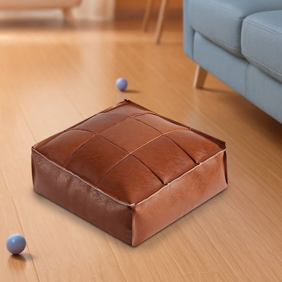 COM1950s Faux Leather Storage Pouf Ottoman,15.7 Inch Unstuffed Footrest Cover for Indoor Outdoor Use,Moroccan Style Floor Cushion with Handmade Diamond Tufting