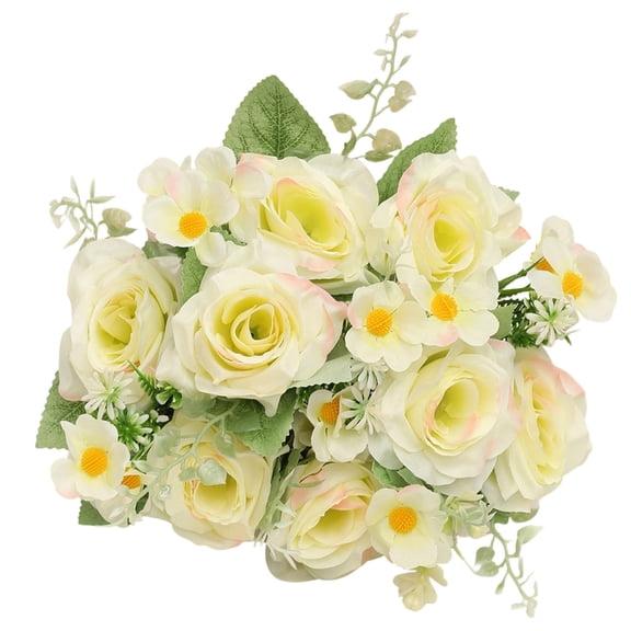 COM1950s Faux Roses Bouquet, 7 Heads Artificial Flowers for Home Decor, Plastic Silk Roses for Wedding Centerpiece, Lifelike Fake Rose Arrangement for Vase