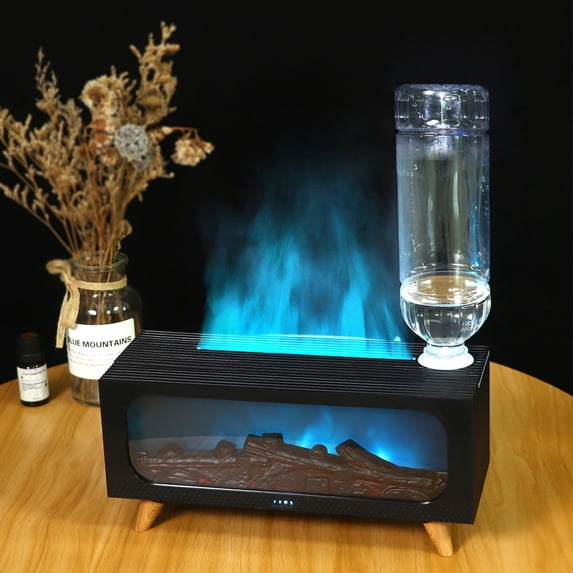 COM1950s Flame Humidifier,Aroma Diffuser with Simulated Fireplace Effect,Portable Air Vaporizer for Bedroom and Home Office,Cool Mist Humidification and Night Light