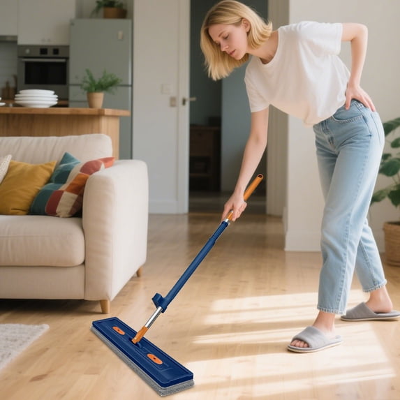COM1950s Flat Mop for Floor Cleaning,16.5" Microfiber Spin Mop with Handle,Washable and Reusable Dry Wet Mop Head for Tile,Laminate Floors,Lightweight Household Cleaning Tools,Horizontal Stick Mop