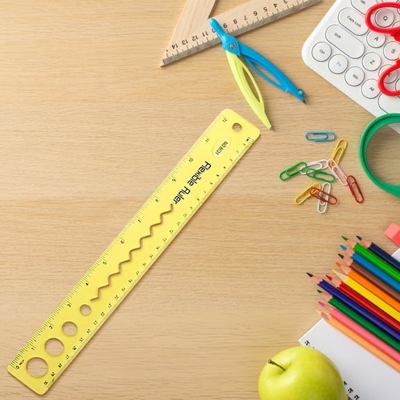 COM1950s Flexible Bendable Ruler,12 Inch Shatterproof Soft Ruler with Dual Scales,Ideal for Measuring on Irregular Surfaces,Set of Four for Office Home and Craft Use
