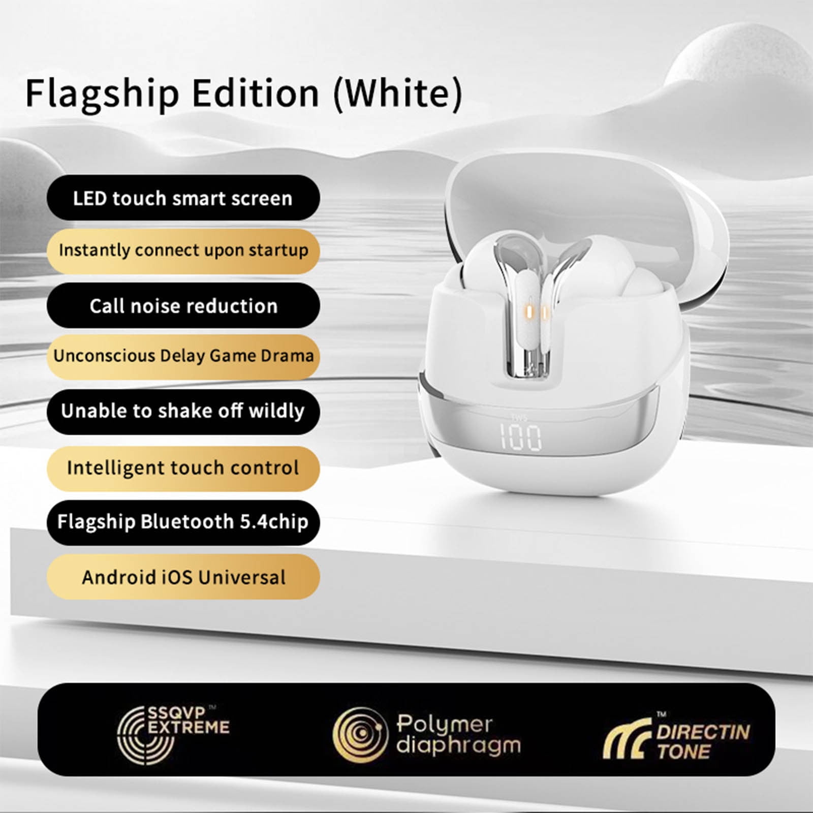 COM1950s Flip Cover Wireless Earbuds,Noise Cancelling Bluetooth 5.4 In-Ear Headphones with 60 Hours Battery Life,Led Smart Display,Ergonomic Fit for Adults,Secure Comfort During Activities