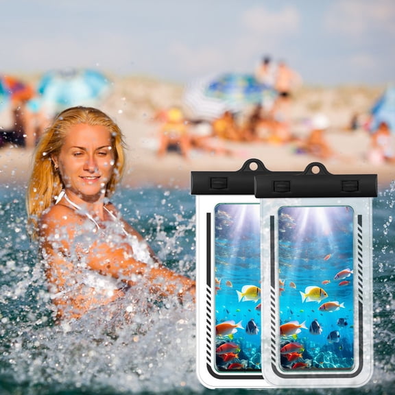 COM1950s Floating Waterproof Phone Case Large Transparent Mobile Phone Case Diving Swimming Mobile Phone Pouch 30 Meters Ipx8 Suitable for Mobile Phones Under 7.2 Inches 2Pcs
