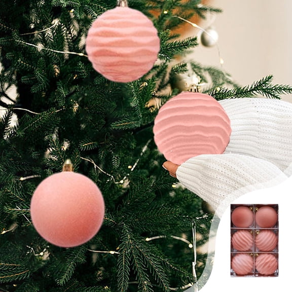 COM1950s Flocked Christmas Balls Set,8Cm Christmas Tree Ornaments,6 Pack Velvet Textured Holiday Decorations for Home,Party,and Xmas Tree Decoration