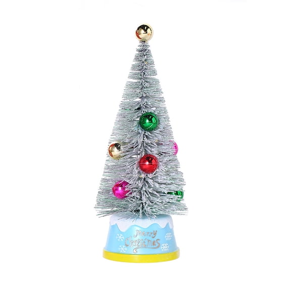 COM1950s Flocked Christmas Tree with Lights Mini Christmas Tree with Flocked Pines Needles, Christmas Ball Ornament, Gift Decoration Tree with Led Lights, Artificial Pre-Lit Christmas Tree for Kitchen