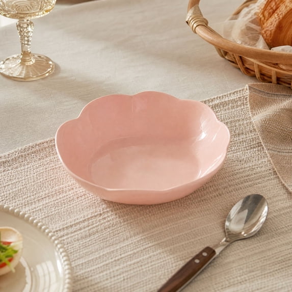 COM1950s Flower Shaped Serving Bowl, Melamine Decorative Fruit Bowl with Scalloped Petal Rim, Multipurpose Snack and Candy Bowl for Kitchen Table Home Decor