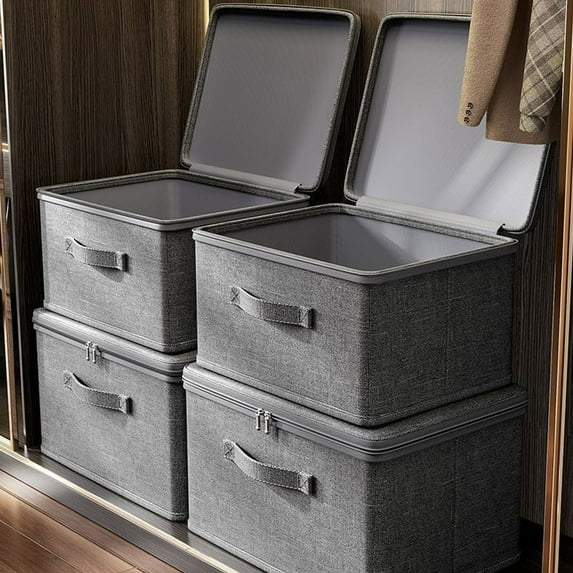 COM1950s Foldable Fabric Storage Box with Lid and Handles,Collapsible Clothes Organizer Bin for Home,Washable Storage Container for Wardrobe and Closet