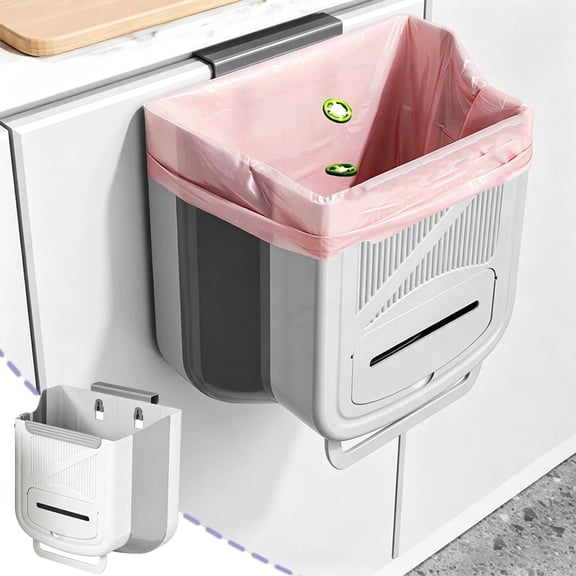 COM1950s Foldable Kitchen Trash Can, Space-Saving Hanging Trash Can for Cabinet Doors, Wall-Mounted Waste Bin for Kitchen, Bathroom, and Camper