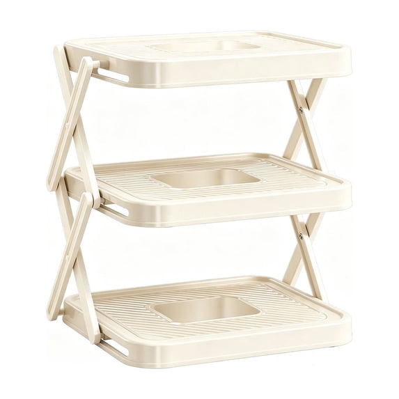 COM1950s Folding Shelf, Kitchen Storage Rack, Space Saving Organizer for Countertop and Cabinet, Multifunctional Plastic Shelf for Home Use