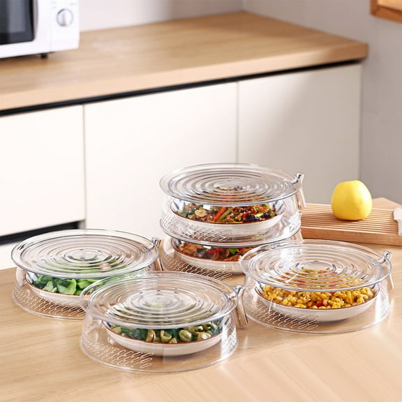 COM1950s Food Cover,Kitchen Cover,Stackable Transparent with Metal Handle,Breathable Design for Leftovers Protection,Size 9.6X9.6X2.9In