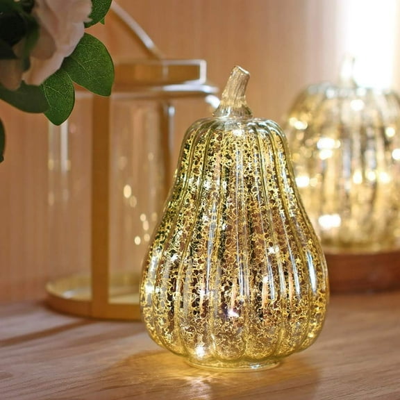 COM1950s Glass Pumpkin Light,Led Halloween Decor with Battery Operated Sparkling Effect,Assorted Sizes for Versatile Fall Tabletop and Mantel Decoration