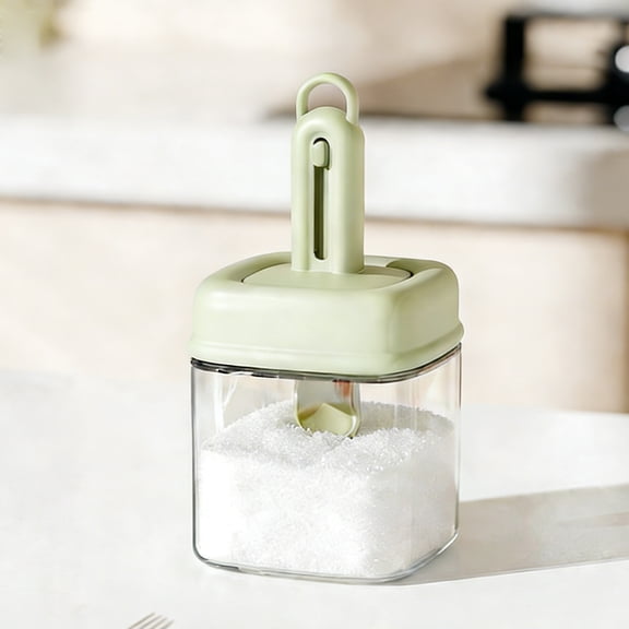 COM1950s Glass Spice Jar with Telescopic Spoon, Airtight Kitchen Storage Container for Dry Goods, Compact See-Through Organization Box, 5.4 Inch Height