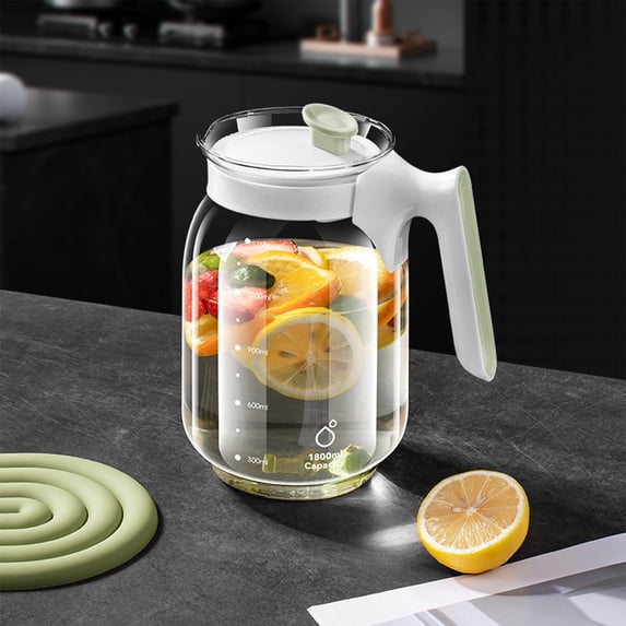 COM1950s Glass Water Pitcher,Large Capacity Pitcher for Refrigerator Use,Cold Brew Pitcher with Wide Mouth Design,Made of Borosilicate Glass for Temperature Resistance and Easy Cleaning