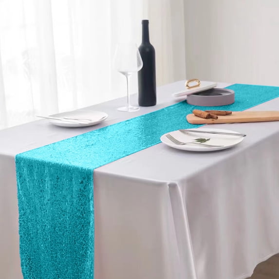 COM1950s Glitter Table Runner,Sequin Party Decor,12X71.7 Inch Polyester Table Flag for Wedding Reception Banquet Decorations