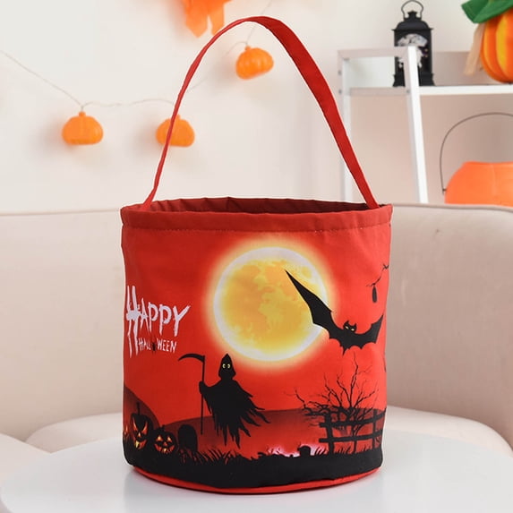 COM1950s Halloween Candy Bag with Led Light,Glowing Trick Or Treat Tote Featuring Breathable Fabric and Reinforced Handle,Convenient Size 9.8X11 Inches for Storage