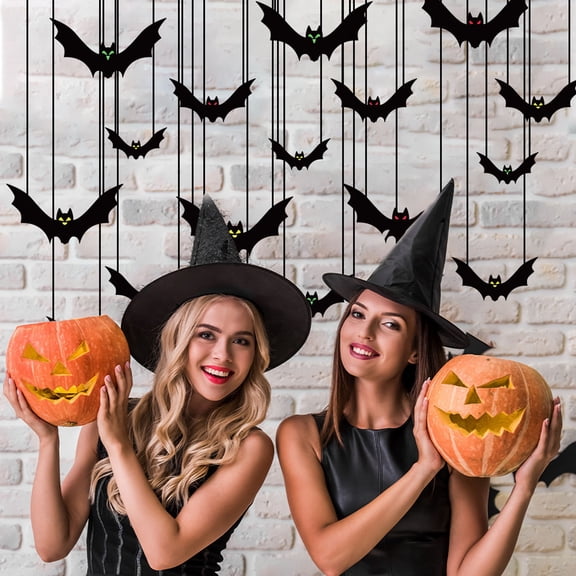 COM1950s Halloween Hanging Bats Decorations,Horror Party Props with Unique Designs,Easy To Install on Walls Windows,Bulk 18 Piece Set for Large Area Holiday Decoration