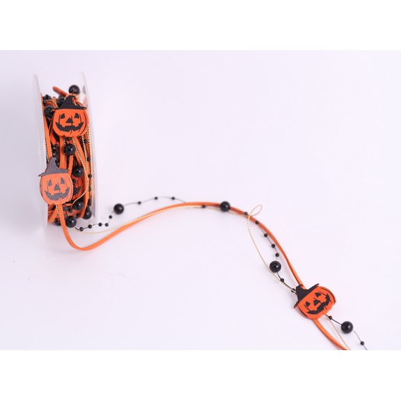 COM1950s Halloween Pumpkin Ribbon for Gift Wrapping and Festive Decor,Orange Color with Design,Durable Nylon Spandex Fabric,Easy To Use Craft Ribbon Roll