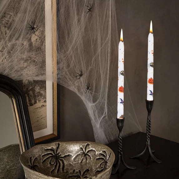 COM1950s Halloween Soy Wax Candles Set of 2,Flameless Table Decor with Pumpkin and Ghost Designs,9.8 Inch Versatile Display for Festive Home Decorations