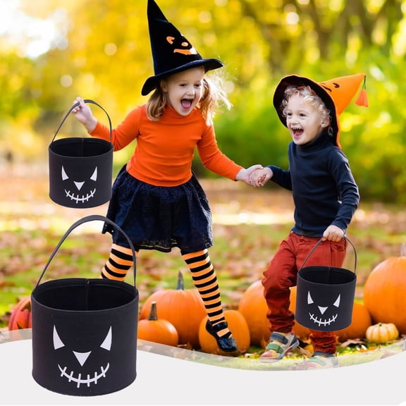 COM1950s Halloween Storage Bucket,Pumpkin Shaped Basket with Reinforced Stitching,Large Capacity Non-Woven Fabric Container for Home Decor and Storage,Size 7.9X7.9X7.1In
