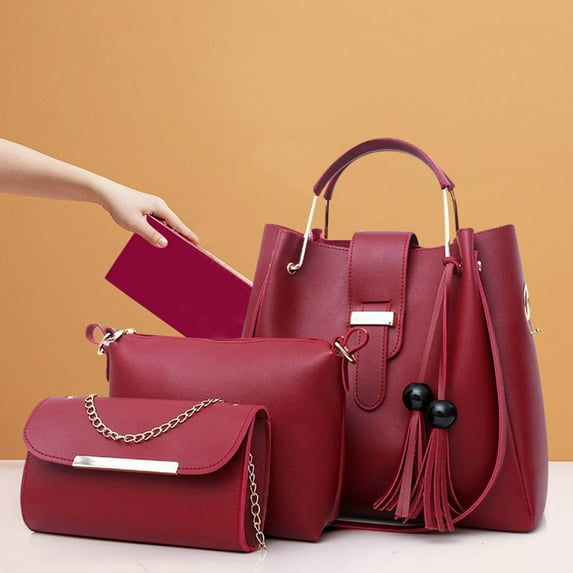COM1950s Handbags for Women Shoulder Bags Womens Purse and Handbag 3 Pcs Bag Set Tassel Tote Clutch Satchel Top Handle Shoulder Bag Handbags for Women Crossbody Bag