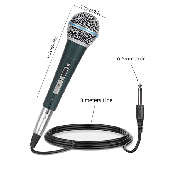 COM1950s Handheld Wired Microphone, Dynamic Vocal Mic with 9.8Ft Cable, 6.35Mm Plug for Karaoke, Pa System, Home Computer Singing, Mono Audio, Black or Dark Blue
