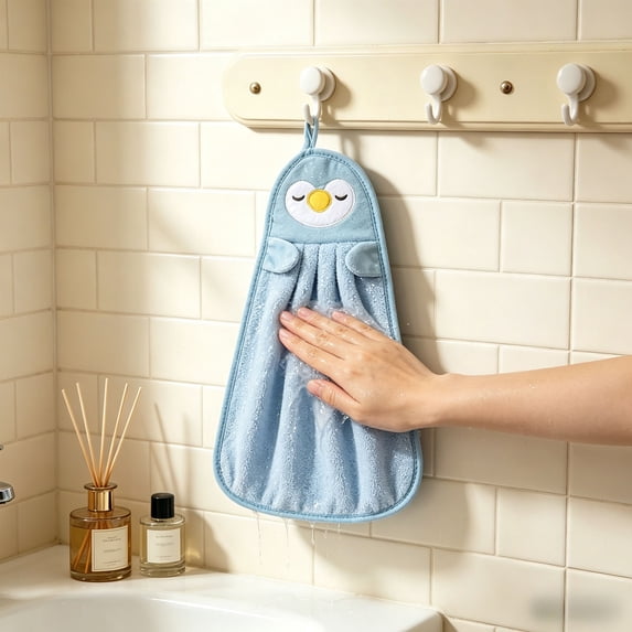 COM1950s Hanging Hand Towel, Absorbent Hand Towel with Hanging Loop, Fast Drying Microfiber Towel for Kitchen, Bathroom, and Home Use