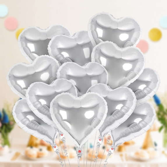 COM1950s Heart Foil Balloons,10 Pcs Party Decorations Set with Ribbon and Pump,Reusable Wedding Birthday Valentine Decor,Romantic Aluminum Ballons for Adults Celebration