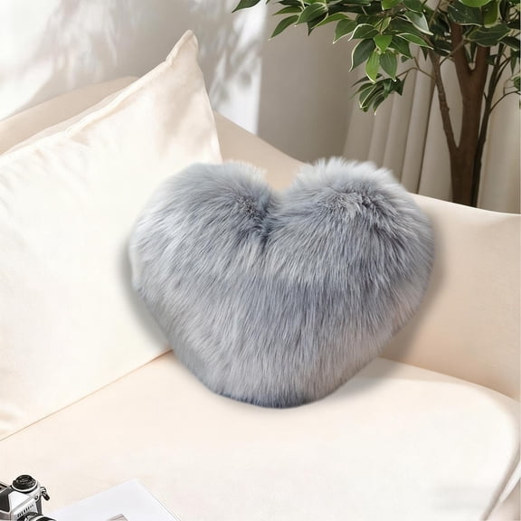 COM1950s Heart Shaped Pillow,Long Pile Plush Throw Pillow,Faux Wool Cushion for Sofa Decor,Cute Bedroom Accent Pillow,Soft Living Room Decor Gift