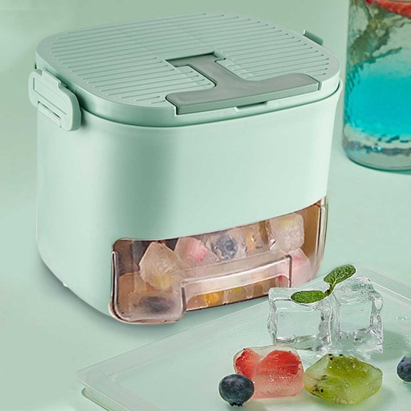 COM1950s Ice Cube Trays for Freezer,Large 52-Cell Ice Storage Container with Drawer Style,Portable Refrigerator Organizer with Handle and Odor-Proof Cover,Includes Ice Shovel