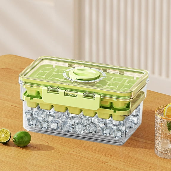 COM1950s Frozen Cube Trays and Storage Container with Lid, 50 Cubes Refrigerator Freezer Organizer, Portable Transparent Box with Clip and Handle, Food Grade Plastic