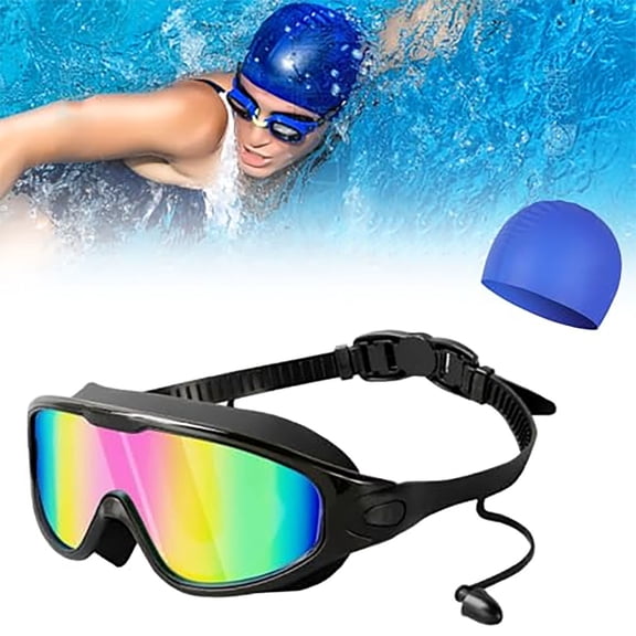 COM1950s Kids Swimming Goggles and Cap Set,Anti Fog Swim Goggles with Uv Protection,Leak Proof Design for Children,180° Panoramic View,Adjustable Silicone Strap Swimming Gear