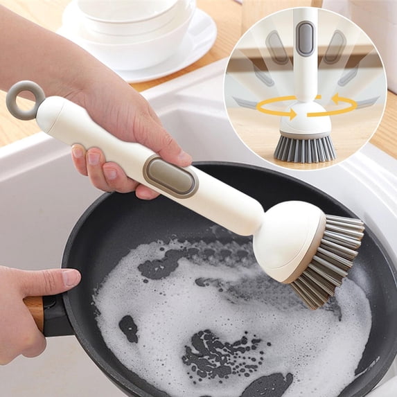 COM1950s Kitchen Cleaning Brush,Liquid Adding Rotating Scrub Brush with Long Handle,Non-Stick Oil Dish Brush for Pots Pans Sinks Multi-Functional