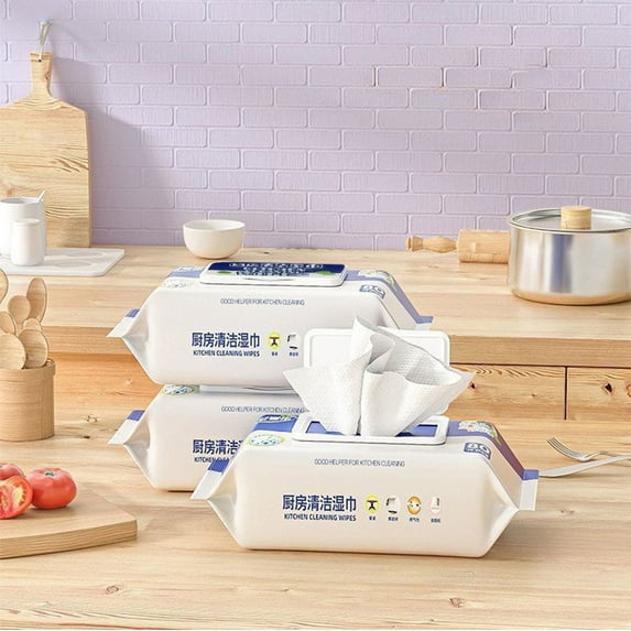 COM1950s Kitchen Cleaning Wipes, Stain Removal Wipes, Degreasing Wipes for Stove Range Hood Dishes, Non Woven Fabric