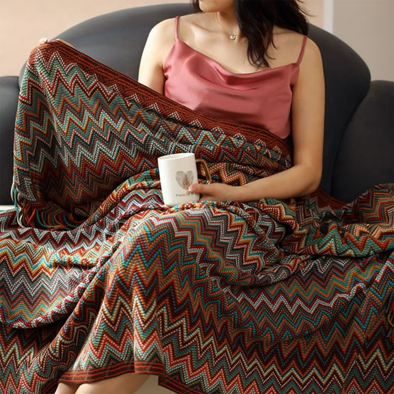 COM1950s Knit Throw Blanket,Bohemian Afghan for Sofa and Office,Easy Care Decorative Blanket,Size 70.9 X 50 Inches