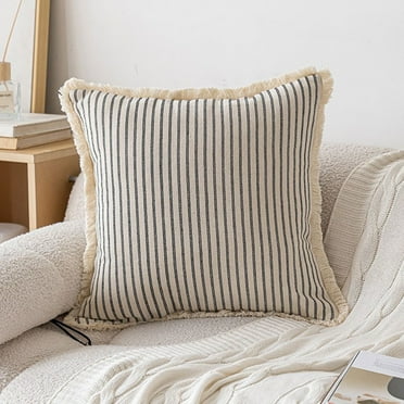 COM1950s Knitted Striped Decorative Pillow Cover,Removable Sofa Bed Cushion Cover,18X18 Inch Throw Pillow Case for Living Room Bedroom Decor