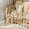 thumbnail image 1 of COM1950s Knitted Throw Blanket for Couch,Soft Living Room Home Decor Knitted Blanket with Tassel,Outdoor Lightweight Breathable Summer Blanket,Farmhouse Warm Woven Decorative,50"X69",Khaki, 1 of 9
