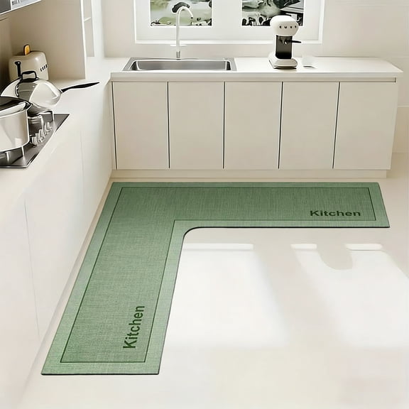 COM1950s L-Shaped Kitchen Corner Rug,Non-Slip Absorbent Mat,Machine Washable Floor Carpet for Kitchen,Living Room,and Cooking Areas