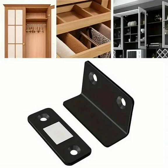 COM1950s L-Shaped Magnetic Sliding Door Catch,No Drill Cabinet Door Magnet for Wardrobe,Closet,and Cupboard Doors,Easy Installation with Adhesive