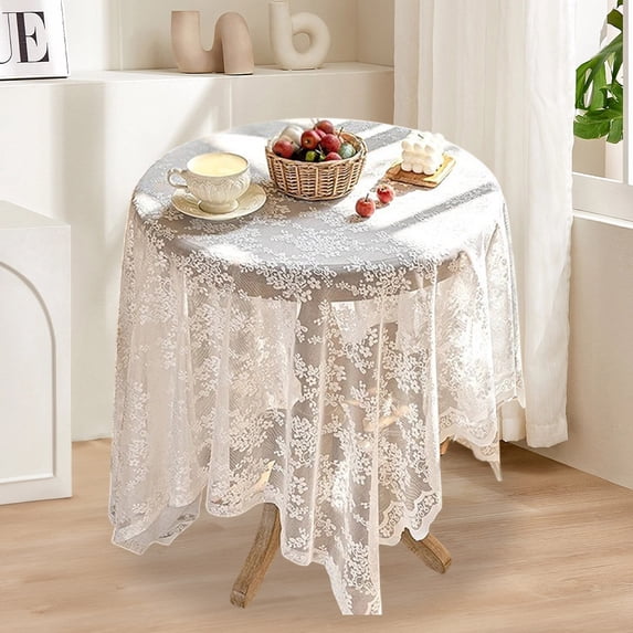 COM1950s Lace Tablecloth Decorative Cover,55.1X55.1 Inch Square,for Coffee Table Tv Cabinet Cupboard,French Inspired Lace Pattern,Durable Nylon Spandex Easy Clean
