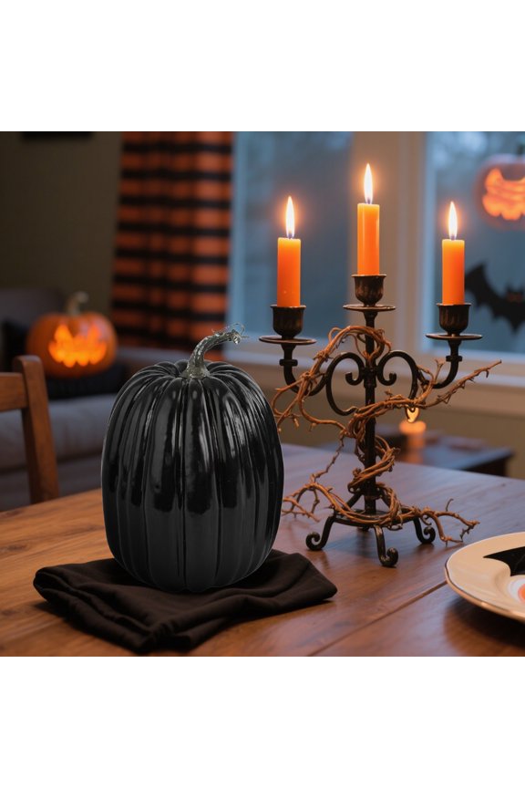 Large Black Faux Pumpkin,Halloween Foam Pumpkin Decor,Christmas Decoration Prop,Oversized Fake Pumpkin for Indoor and Outdoor Holiday Display