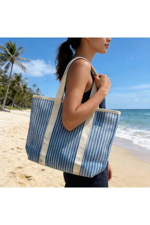 Large Capacity Mesh Beach Bag, Colour Blocked Shoulder Bag, Foldable Openwork Mesh Tote for Travel, Beach, Shopping, and Daily Use