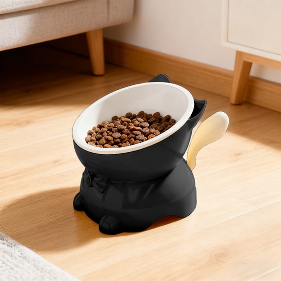 COM1950s Large Capacity Raised Cat Bowl,Whisker Friendly Shallow Feeding Dish,Elevated Food and Water Bowl for Comfortable Eating,Non-Slip Plastic Pet Dish