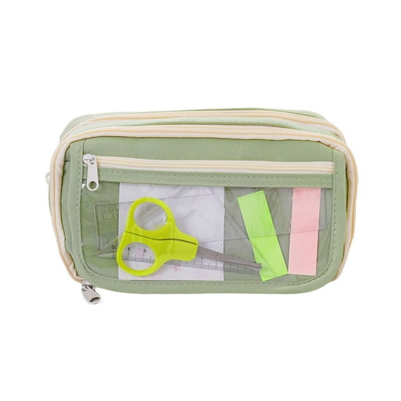 COM1950s Large Pencil Case,Large Pencil Case,Nine-Layer Transparent Pencil Case Pvc Material in Green Beige and Brown Multi-Function Storage for Stationery and Cosmetics Large Capacity Fashionable