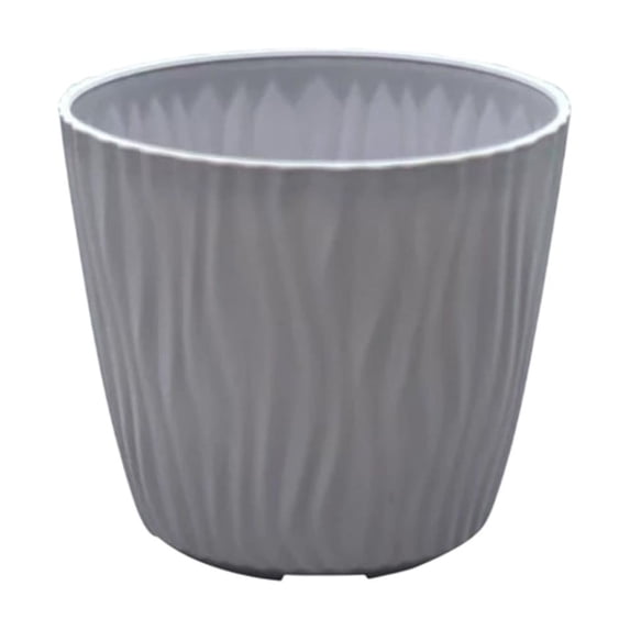 COM1950s Large Plastic Planter for Indoor Plants, 6.9 Inch Rippled Flower Pot for Succulents, Modern Decorative Container with Drainage for Home Decor, White Gray Green