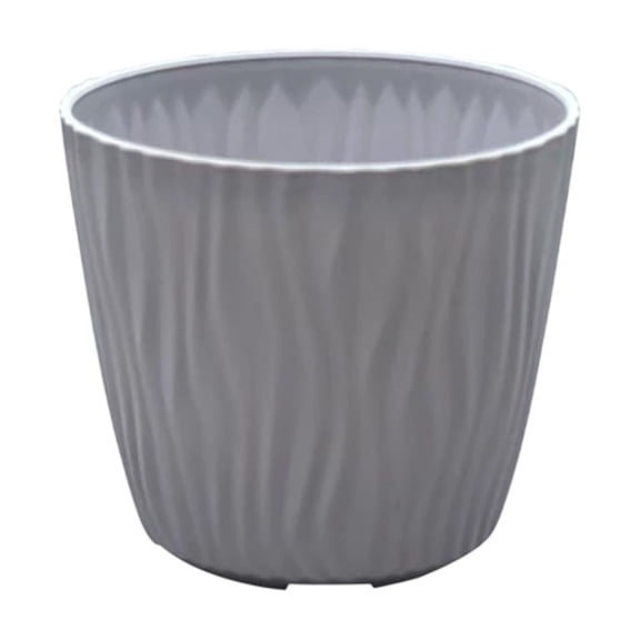COM1950s Large Plastic Planter for Indoor Plants, 6.9 Inch Rippled Flower Pot for Succulents, Modern Decorative Container with Drainage for Home Decor, White Gray Green