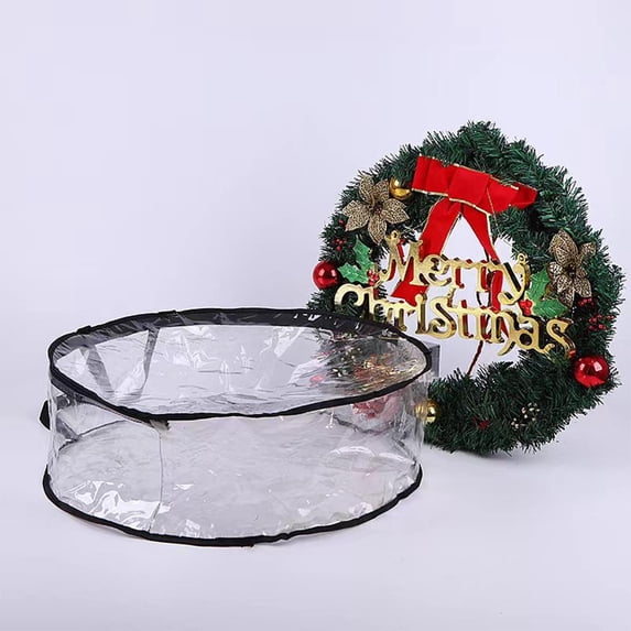 COM1950s Large Transparent Wreath Storage Bag,Round Holiday Decoration Organizer,with Carry Handle for Dust-Free Seasonal Protection