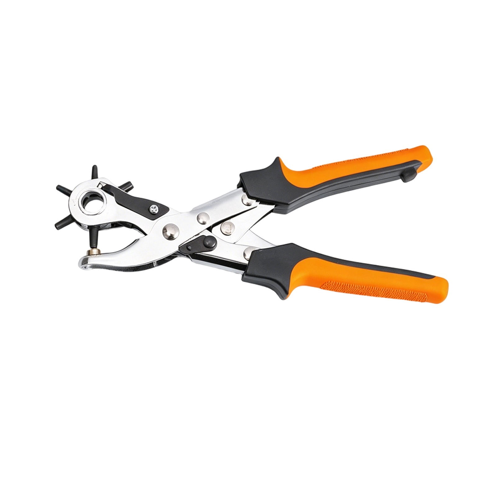 COM1950s Leather Hole Punch Tool, Revolving Belt Hole Puncher Plier with 6 Adjustable Sizes, Heavy Duty Hand Tool for Belts, Watch Bands, Leather Crafts, and Home Repair