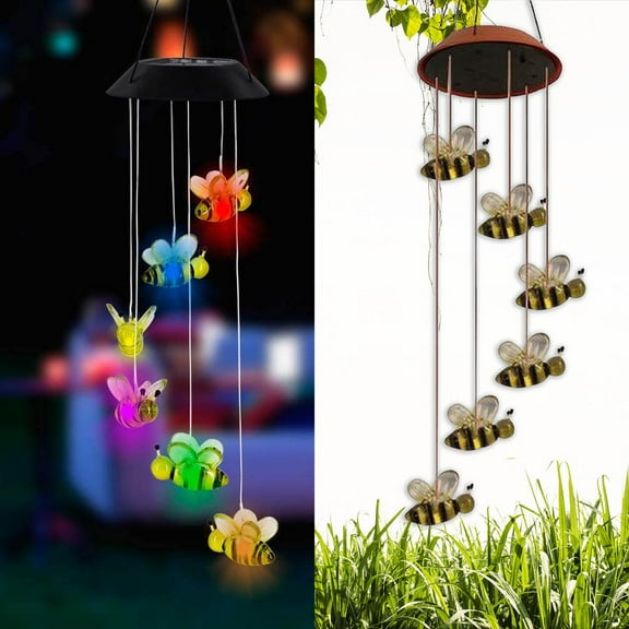 COM1950s Light Up Wind Chimes Bee Toy Wind Chime 25 Inch Outdoor Bee Toy Decorative Wind Chime